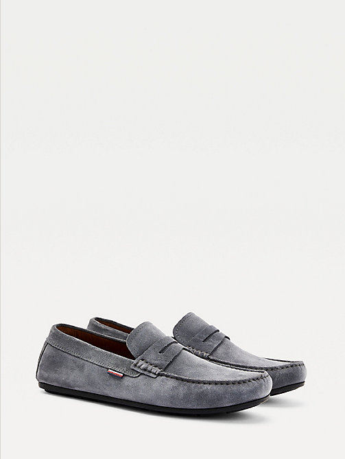 grey classic suede driving shoes for men tommy hilfiger