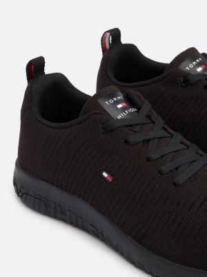 czarny buty sportowe z dzianinową cholewką dla mężczyźni - tommy hilfiger