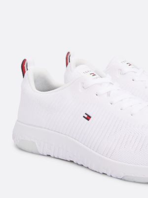 baskets emblématiques en tricot blanc pour hommes tommy hilfiger