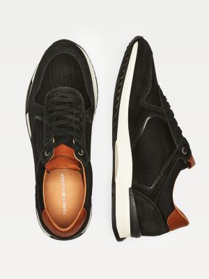 tommy hilfiger suede mix sneaker in black