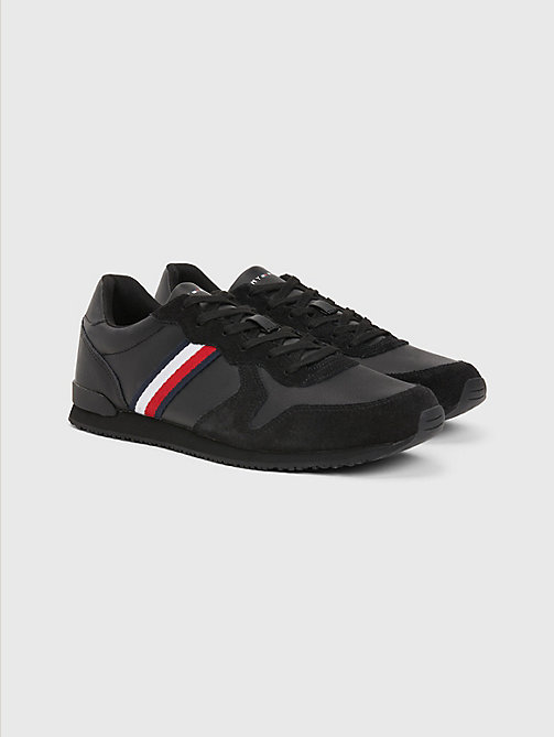 black iconic leather retro running trainers for men tommy hilfiger