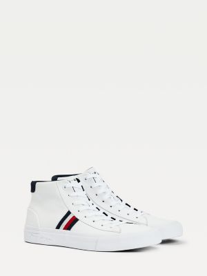 tommy hilfiger corporate logo leather trainers in white