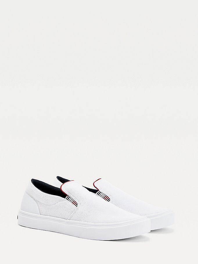 white lightweight knitted slip-on trainers for men tommy hilfiger