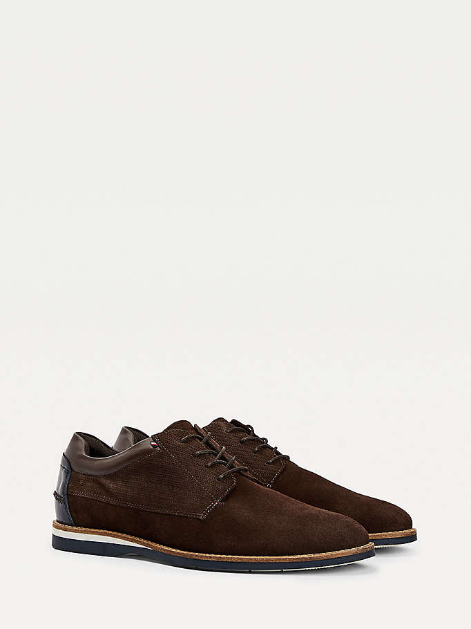 brown mixed texture suede shoes for men tommy hilfiger
