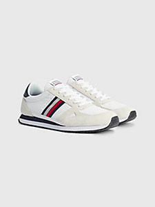 white leather stripe trainers for men tommy hilfiger