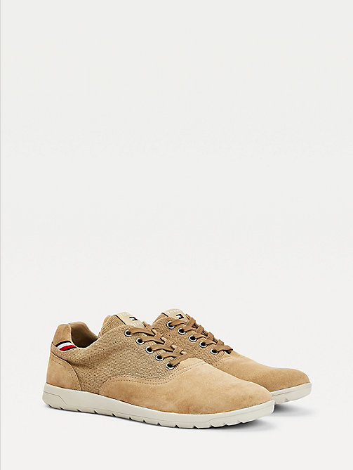 beige mixed texture hybrid shoes for men tommy hilfiger
