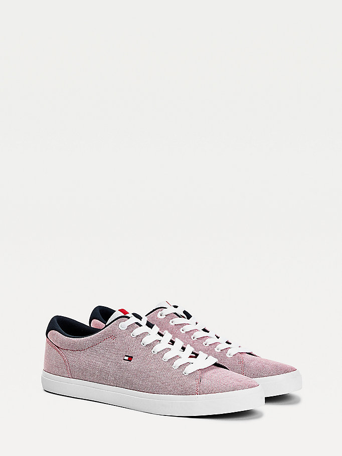 baskets essential en chambray rouge pour hommes tommy hilfiger
