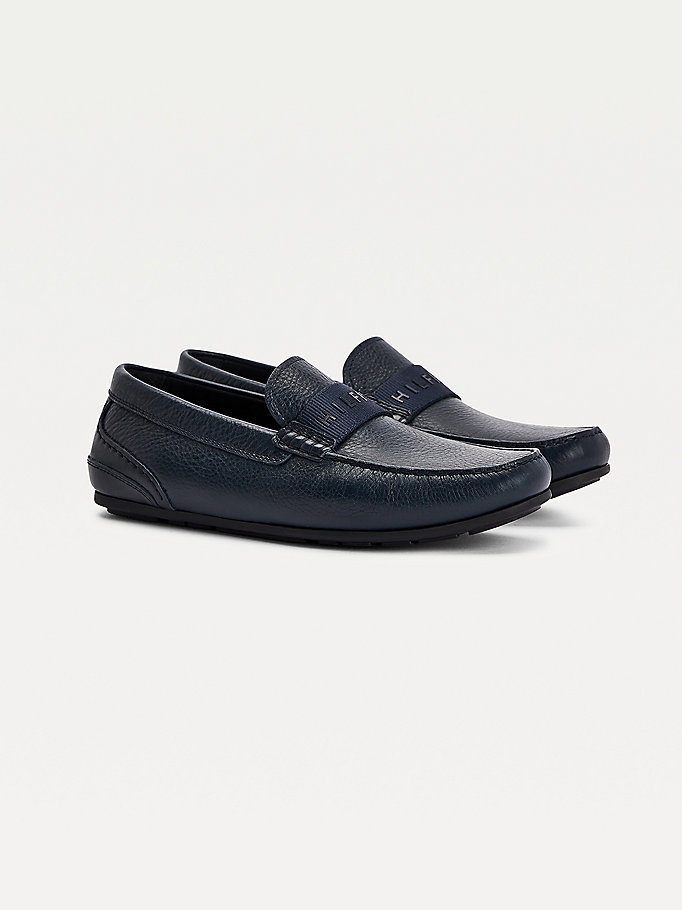 blue 3d print logo leather driver shoes for men tommy hilfiger
