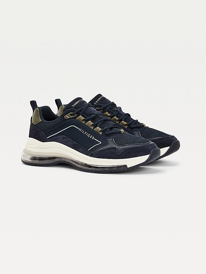 blue air bubble suede trainers for men tommy hilfiger