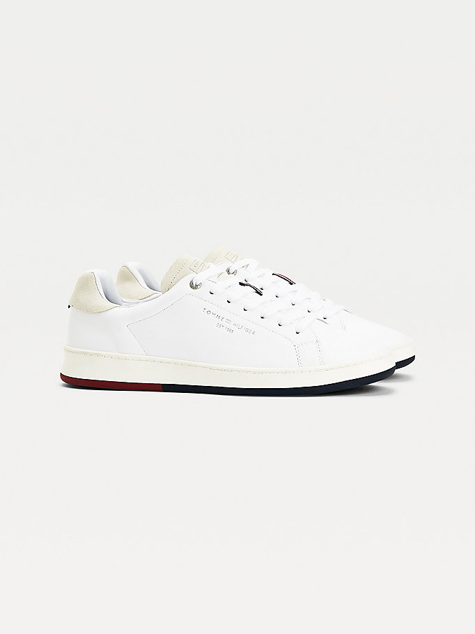 white retro leather cupsole tennis trainers for men tommy hilfiger