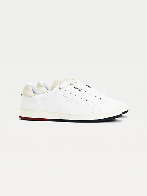 white retro leather cupsole tennis trainers for men tommy hilfiger