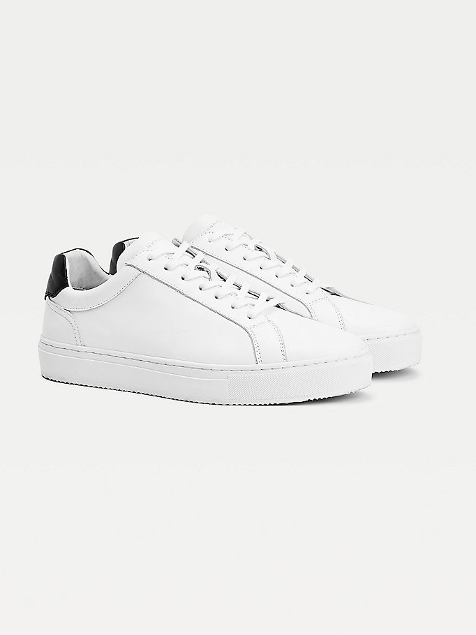 white premium leather cupsole trainers for men tommy hilfiger