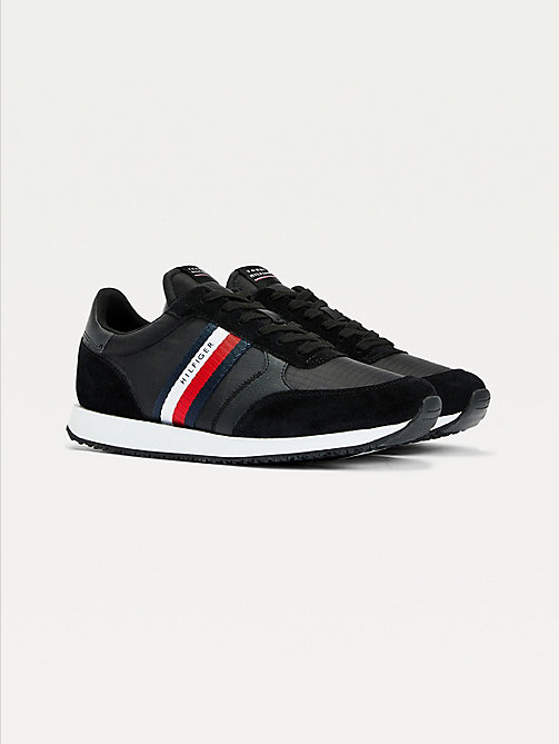 black mixed panel signature tape running trainers for men tommy hilfiger