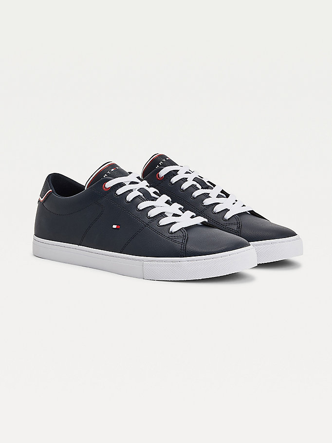 blue essential leather trainers for men tommy hilfiger