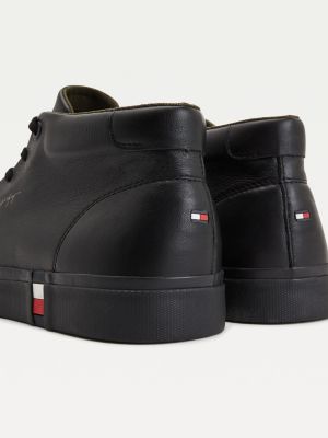 tommy hilfiger black leather trainers