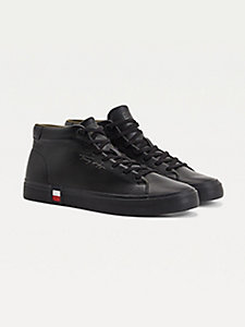 black signature mid-top leather trainers for men tommy hilfiger