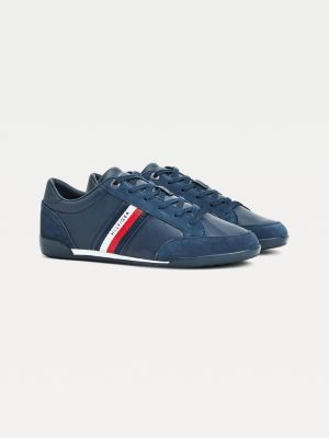 Signature Mixed Panel Leather Trainers | BLUE | Tommy Hilfiger