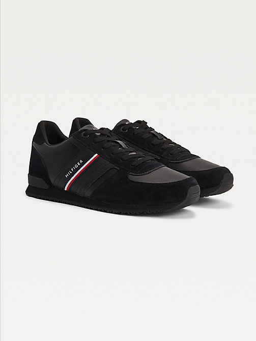 black iconic suede leather running trainers for men tommy hilfiger
