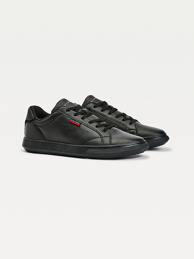black essential leather cupsole trainers for men tommy hilfiger