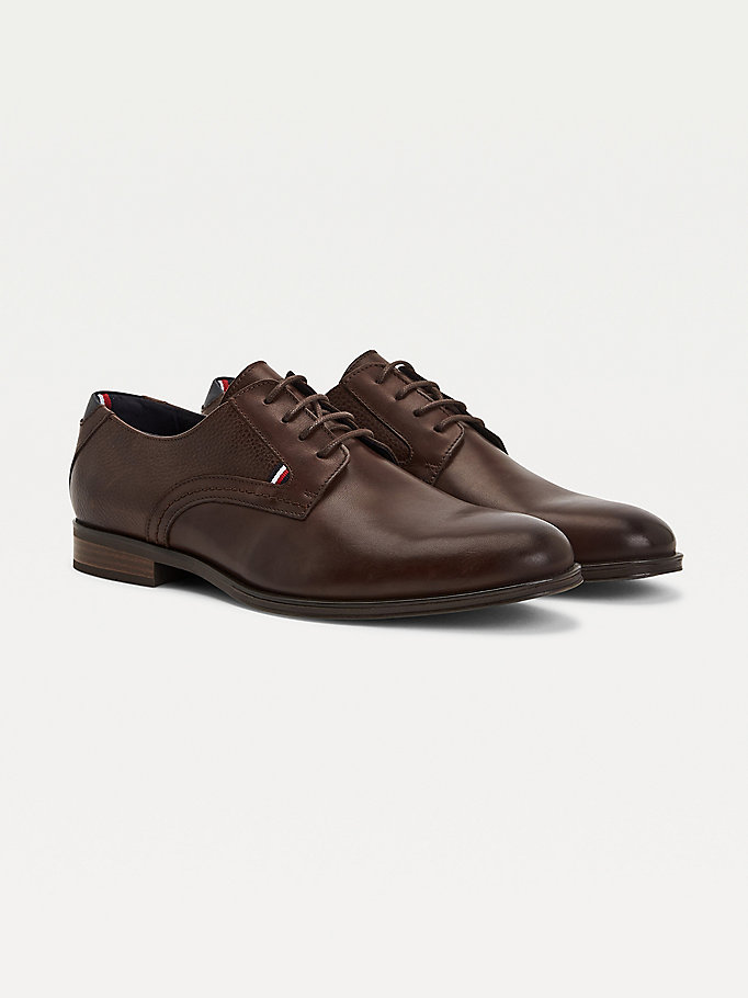 brown casual leather contrast finish lace-up shoes for men tommy hilfiger