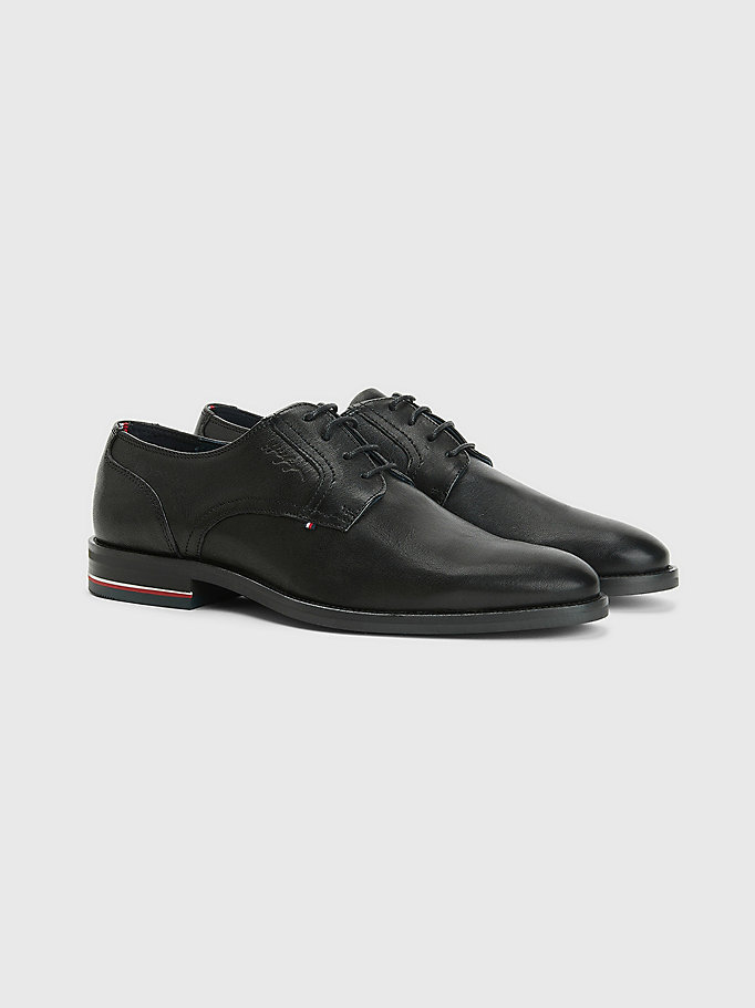 black signature logo leather shoes for men tommy hilfiger