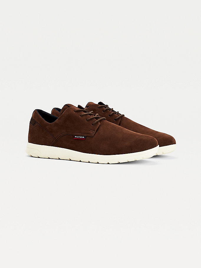 brown lightweight leather lace-up hybrid shoes for men tommy hilfiger