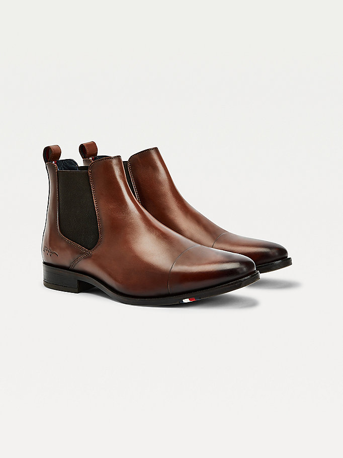 brown leather chelsea boots for men tommy hilfiger