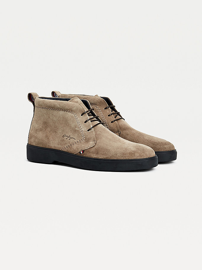 brown classics suede lace-up ankle boots for men tommy hilfiger