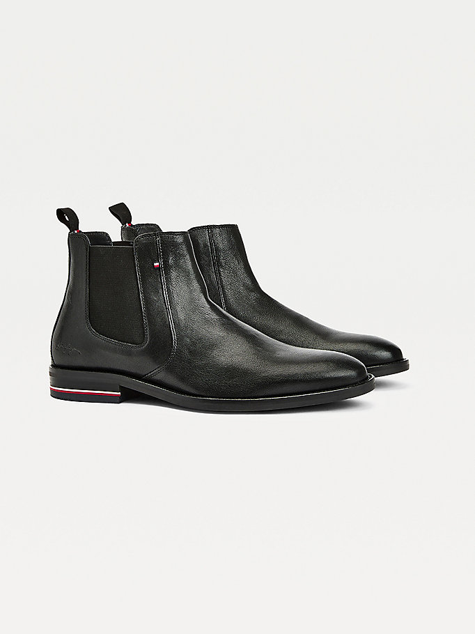black signature leather chelsea boots for men tommy hilfiger