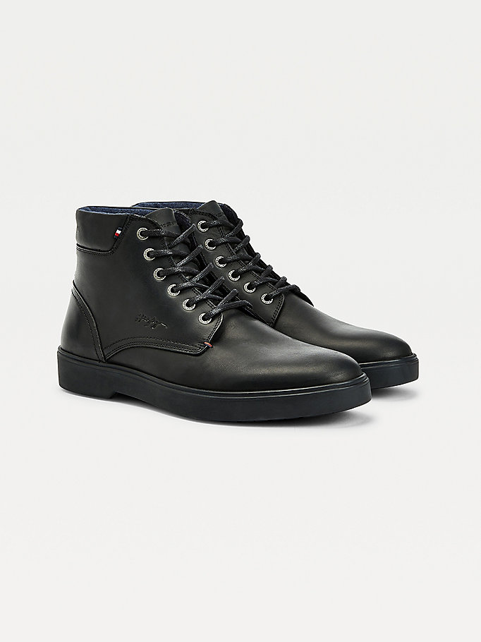black classics leather lace-up boots for men tommy hilfiger
