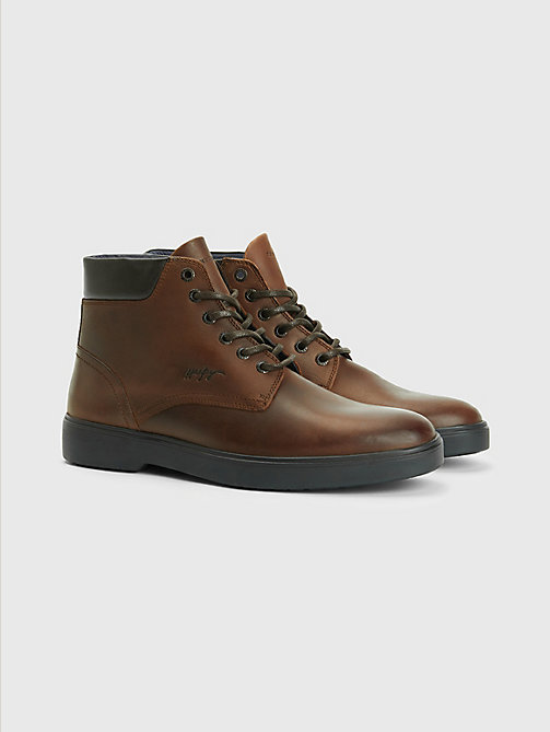 brown classics leather lace-up boots for men tommy hilfiger