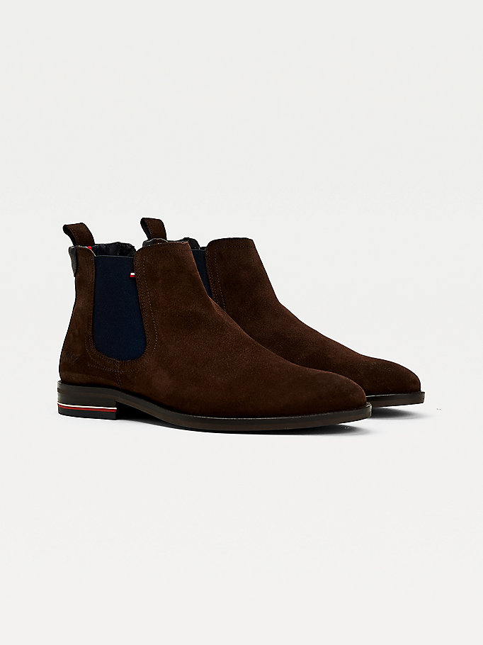 brown signature suede chelsea boots for men tommy hilfiger