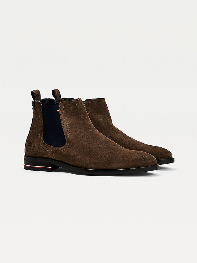 brown signature suede chelsea boots for men tommy hilfiger