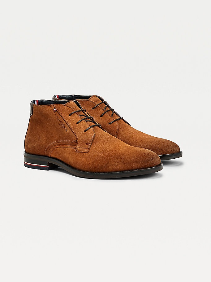 brown signature lace-up suede boots for men tommy hilfiger