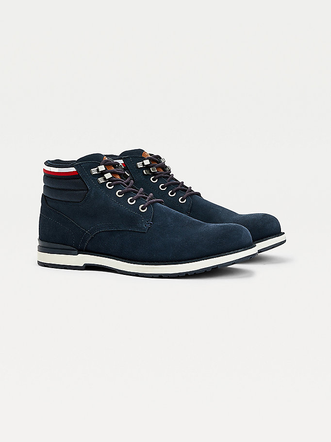 blue suede outdoor lace-up boots for men tommy hilfiger