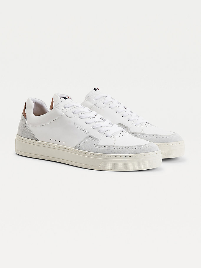 white leather and suede cupsole trainers for men tommy hilfiger