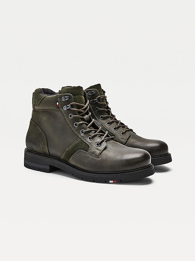 green outdoor mixed panel ankle boots for men tommy hilfiger