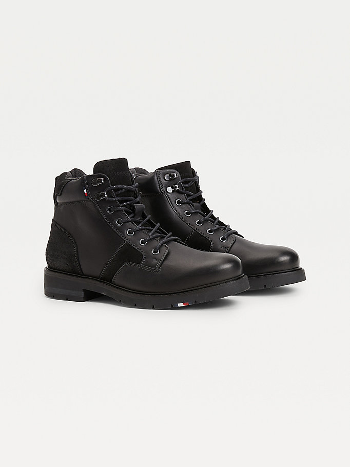 black outdoor mixed panel ankle boots for men tommy hilfiger