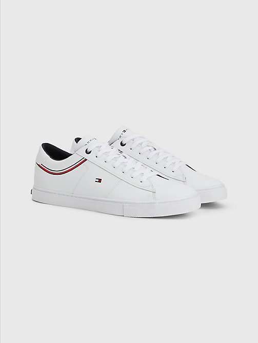 white essential signature detail leather trainers for men tommy hilfiger