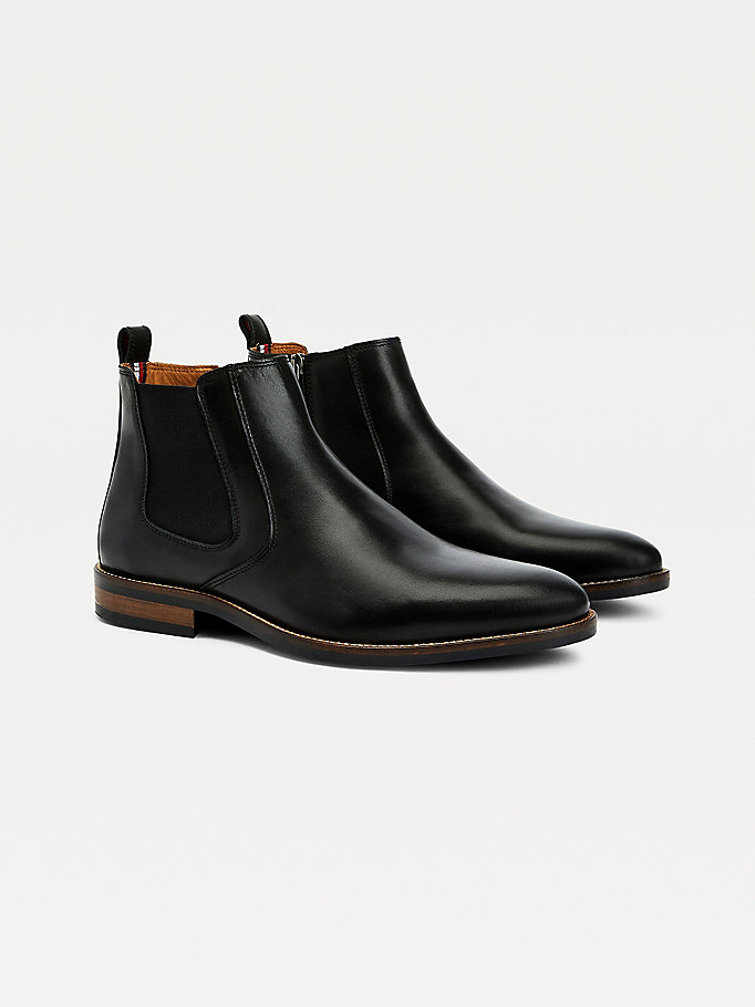 black essential leather chelsea boots for men tommy hilfiger