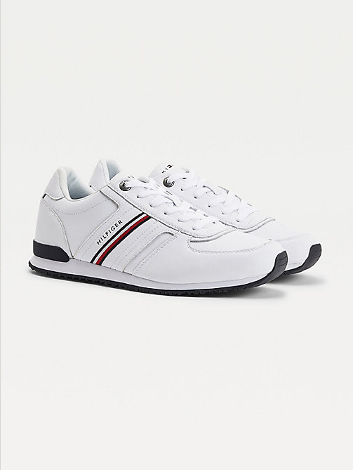 white iconic leather signature trainers for men tommy hilfiger