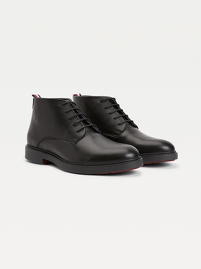 black low-rise leather lace-up boots for men tommy hilfiger