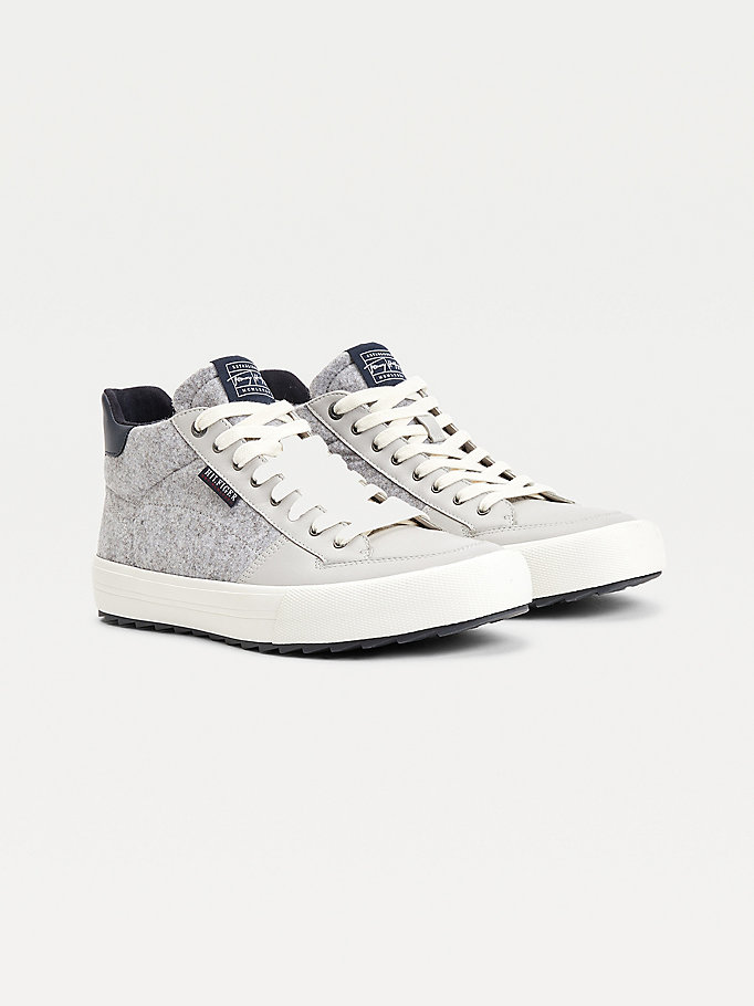 grey vulcanised felt high-top trainers for men tommy hilfiger