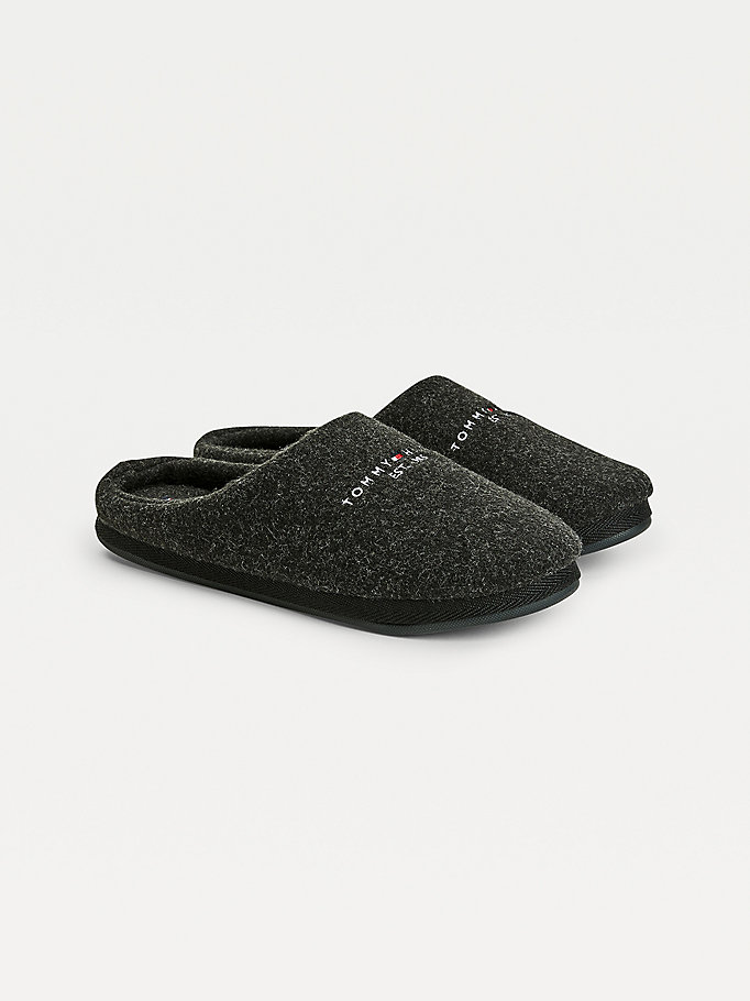 slippers in feltro con logo nero da men tommy hilfiger