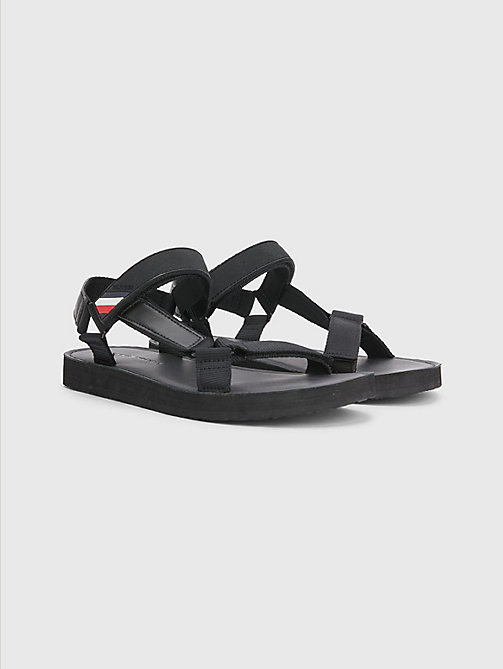 sandales en toile à détail emblématique noir pour hommes tommy hilfiger