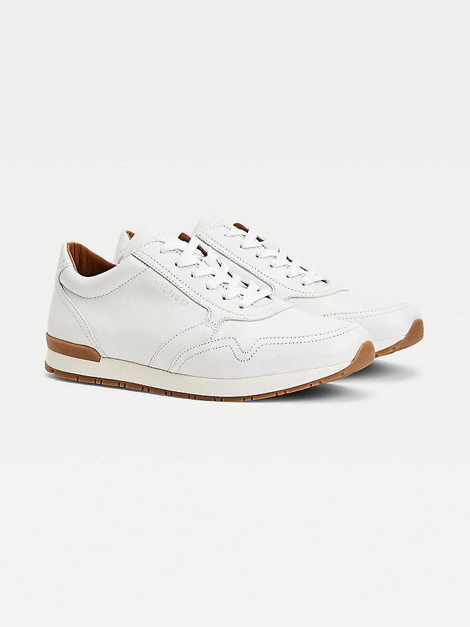 white premium cleat leather trainers for men tommy hilfiger