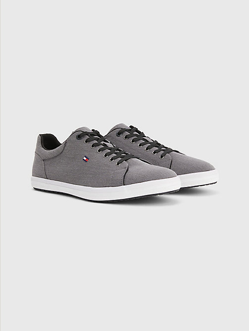 black essential vulcanised chambray trainers for men tommy hilfiger