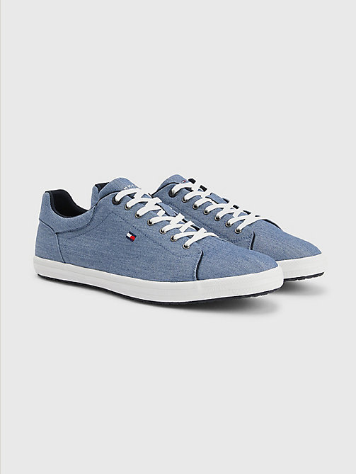 blue essential vulcanised chambray trainers for men tommy hilfiger