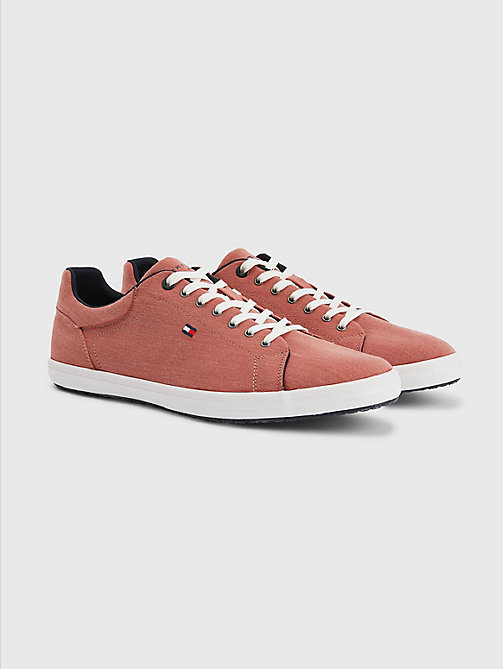 red essential vulcanised chambray trainers for men tommy hilfiger
