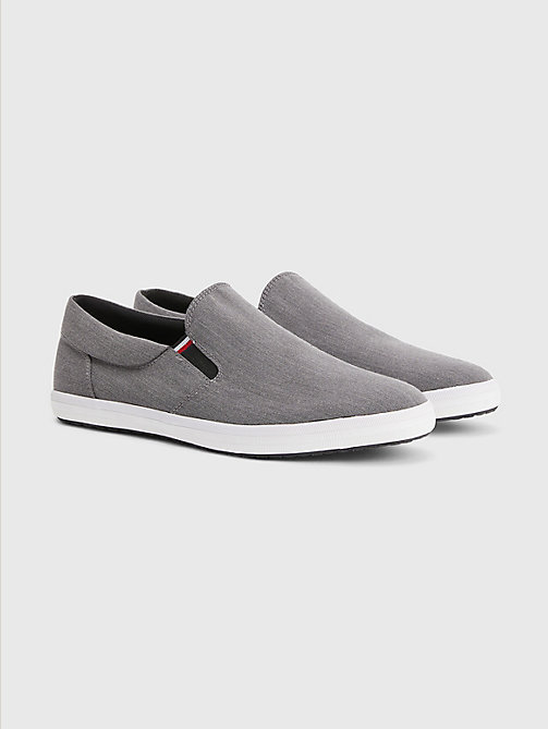 black essential slip-on chambray trainers for men tommy hilfiger